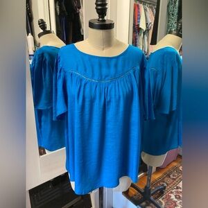 Nanette Lenore Vibrant Blue Flutter Sleeve Top, Size Large